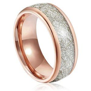 Womens or Mens Tungsten Wedding Band (8mm). Rose Gold Ring w/ Inspired Meteorite